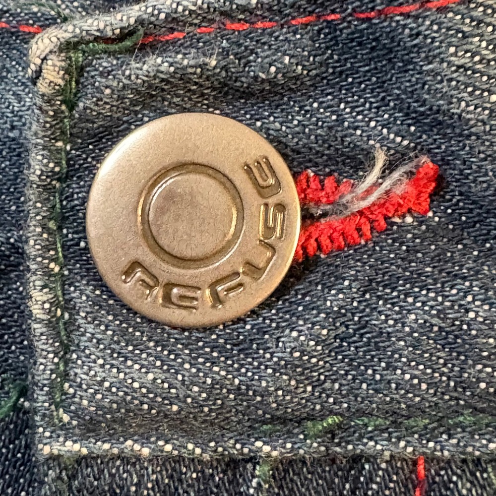 Refuse Premium Denim Mens Jeans Size 36-Tag Red Green Contrast Stitching Relaxed - Picture 14 of 14